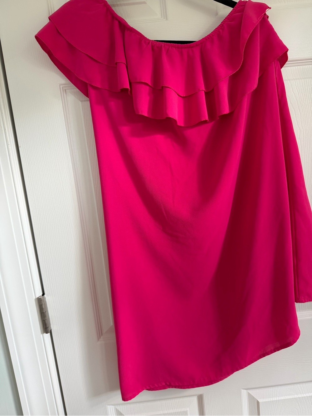 Off-Shoulder Ruffle Women’s Dress - Hot Pink
